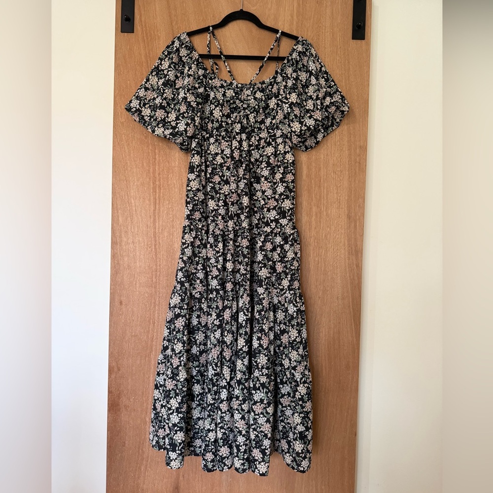 In Loom floral maxi tiered dress lined romantic prairie cottagecore size L